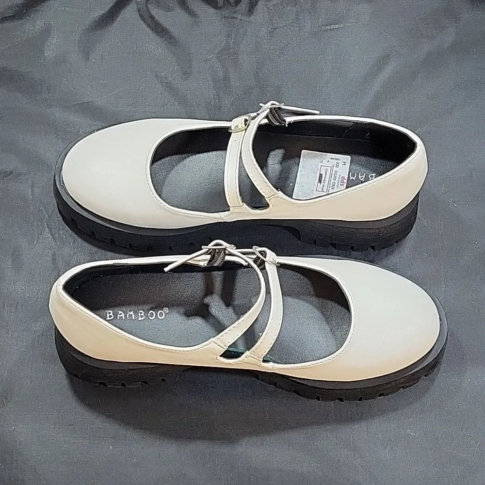 BRAND NEW BAMBOO DOUBLE BUCKLE DECOR FLATFORM MARY JANE SHOES